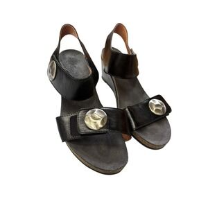 Taos Carousel Leather Wedge Sandals Black Comfort Slingback Casual Travel 40